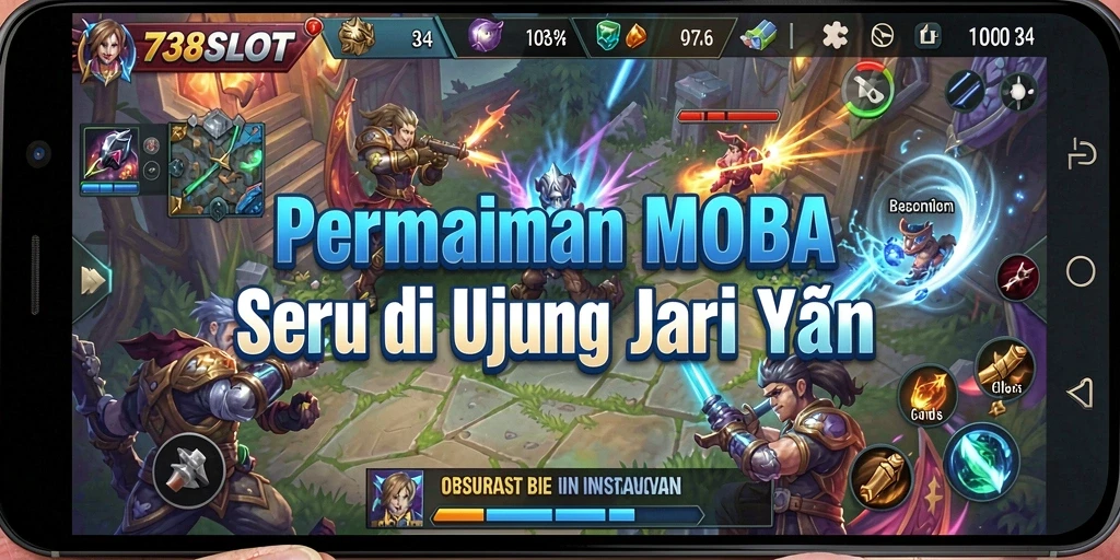 Tangkapan layar gameplay <strong>738SLOT</strong> yang menampilkan pertempuran seru antar karakter.