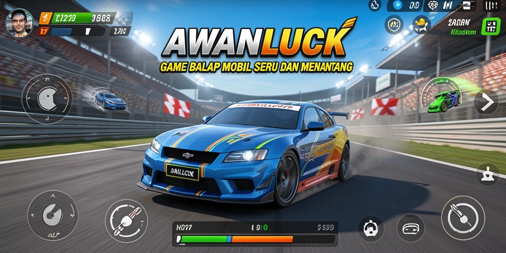Screenshot menampilkan aksi balap mendebarkan di AWANLUCK.