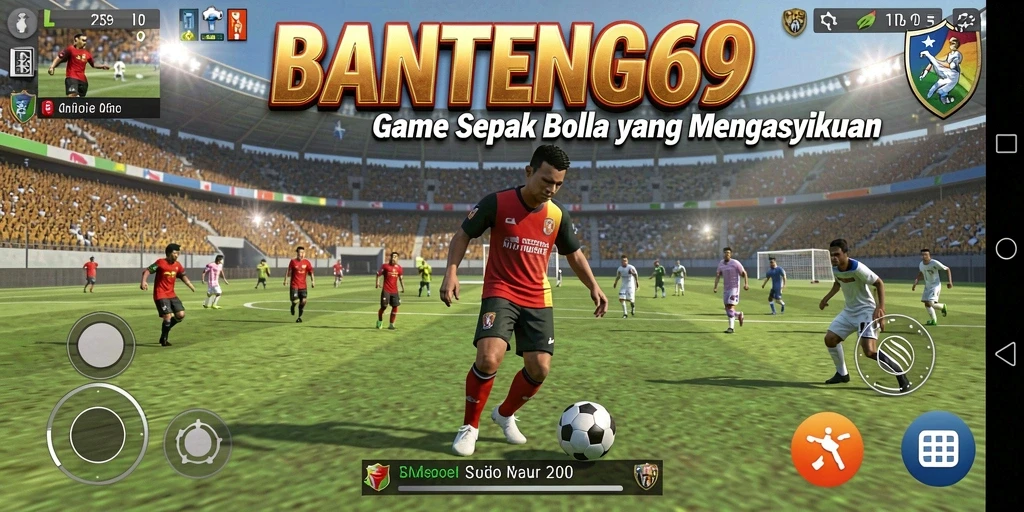 Screenshot gameplay BANTENG69 menampilkan aksi seru di lapangan sepak bola.