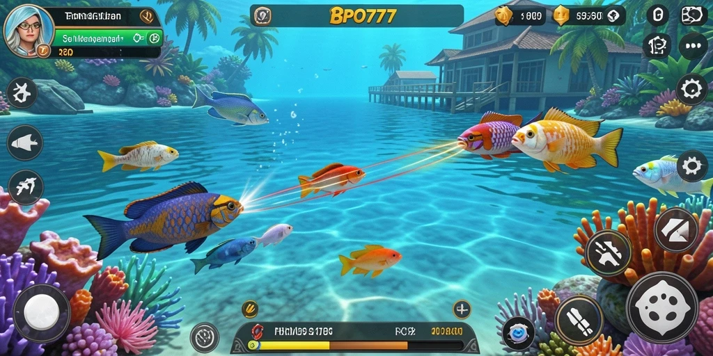 Tampilan aksi menembak ikan dalam BPO777 yang seru.