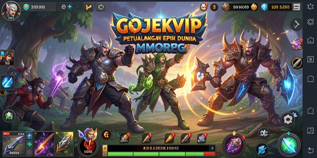 Tangkapan layar gameplay GOJEKVIP menampilkan pertarungan epik di dunia MMORPG.