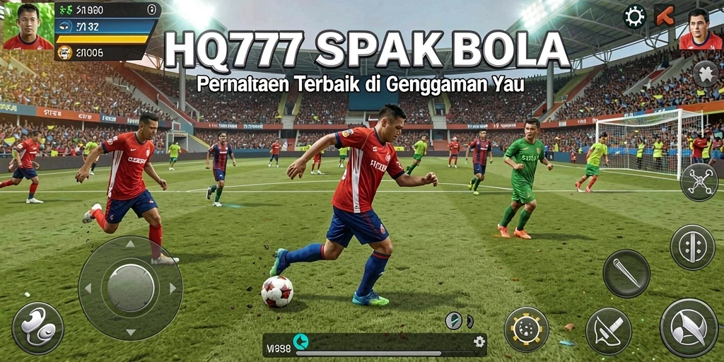Tampilan dinamis gameplay HQ777 menampilkan aksi sepak bola yang mendebarkan.