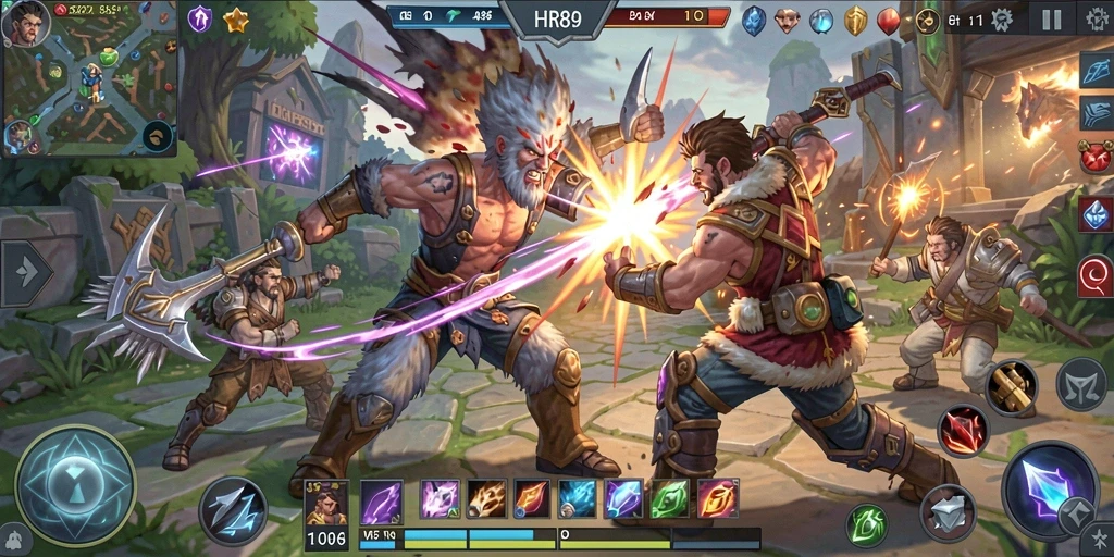Tangkapan layar gameplay HR89 yang menampilkan aksi seru di arena MOBA.
