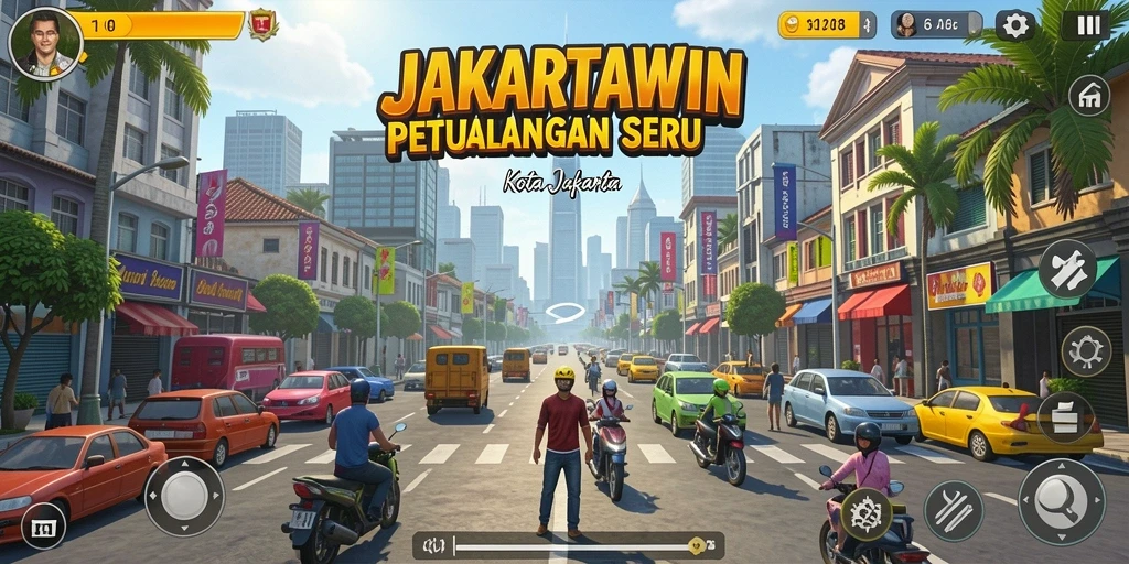 Screenshot gameplay JAKARTAWIN menunjukkan aksi seru menjelajahi Jakarta.