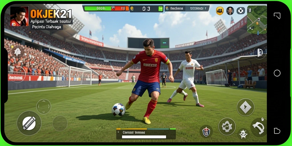 Tampilan gameplay OKJEK21 yang penuh aksi olahraga.