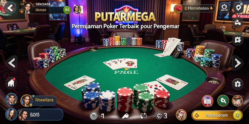 Screenshot gameplay PUTARMEGA, menunjukkan aksi poker yang mendebarkan.