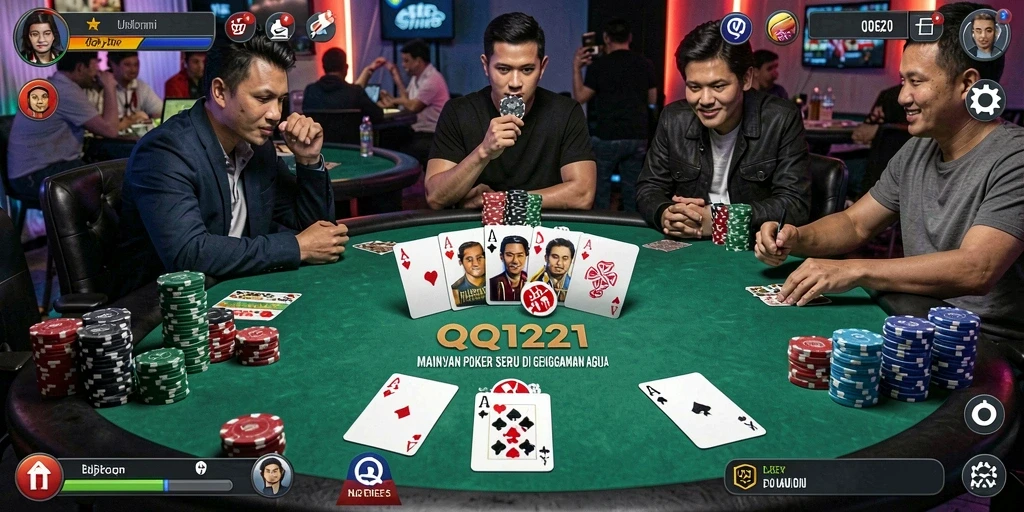Screenshot QQ1221 menampilkan aksi seru permainan Poker.