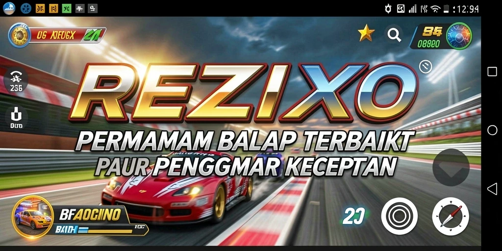 Screenshot gameplay REZIXO menunjukkan aksi balap yang mendebarkan.