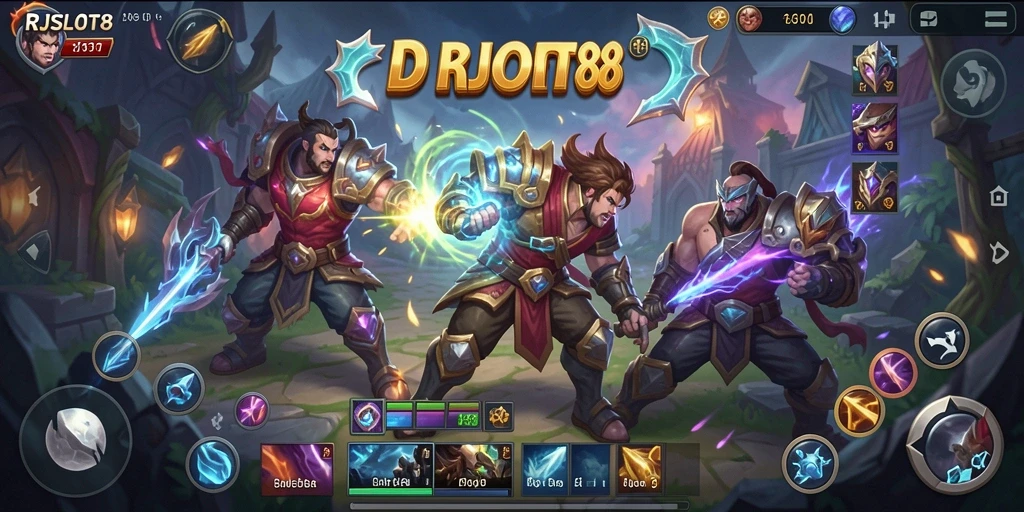 Tangkapan layar gameplay <strong>RJSLOT88</strong> yang menunjukkan aksi pertarungan MOBA.