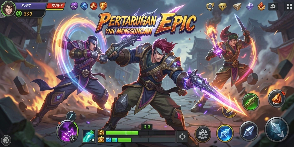 Screenshot SVIP7 menampilkan aksi pertarungan yang intens dan karakter yang dinamis.