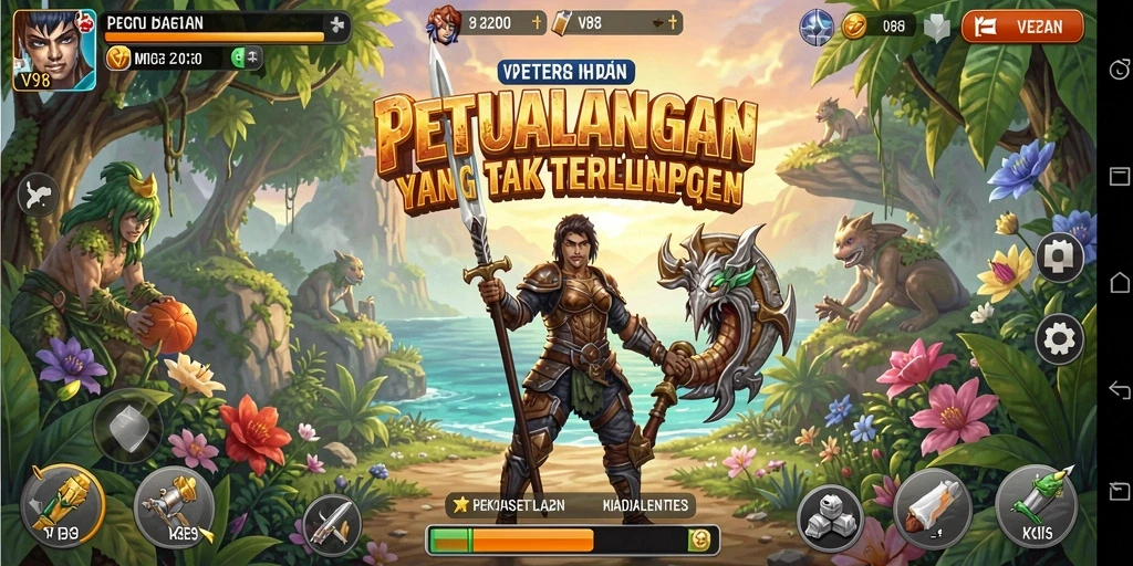 Tampilan gameplay V98 yang mendebarkan saat menjelajahi dunia petualangan.